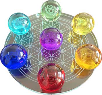 55mm 7 Chakra Flower of Life set Crystal balls