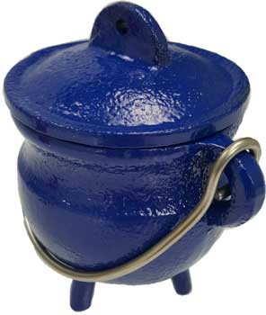 3" Blue cast iron cauldron