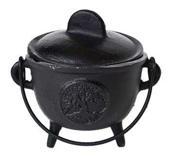 5" Cast iron cauldron w/ lid Tree of Life